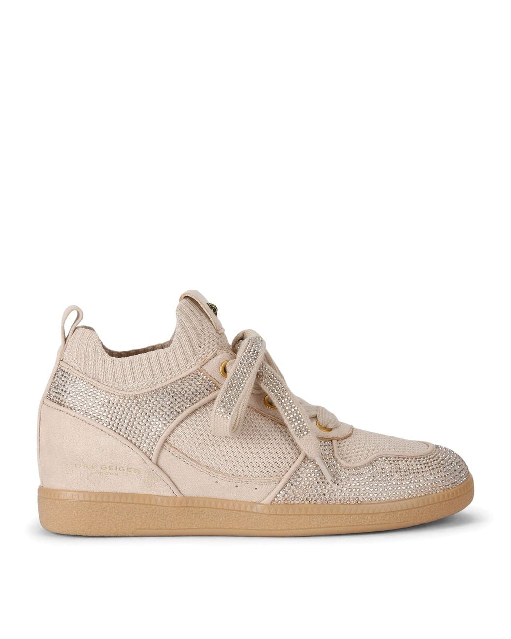 Kurt Geiger Brown Knitted Crystal-Embellished Poplar Sneakers