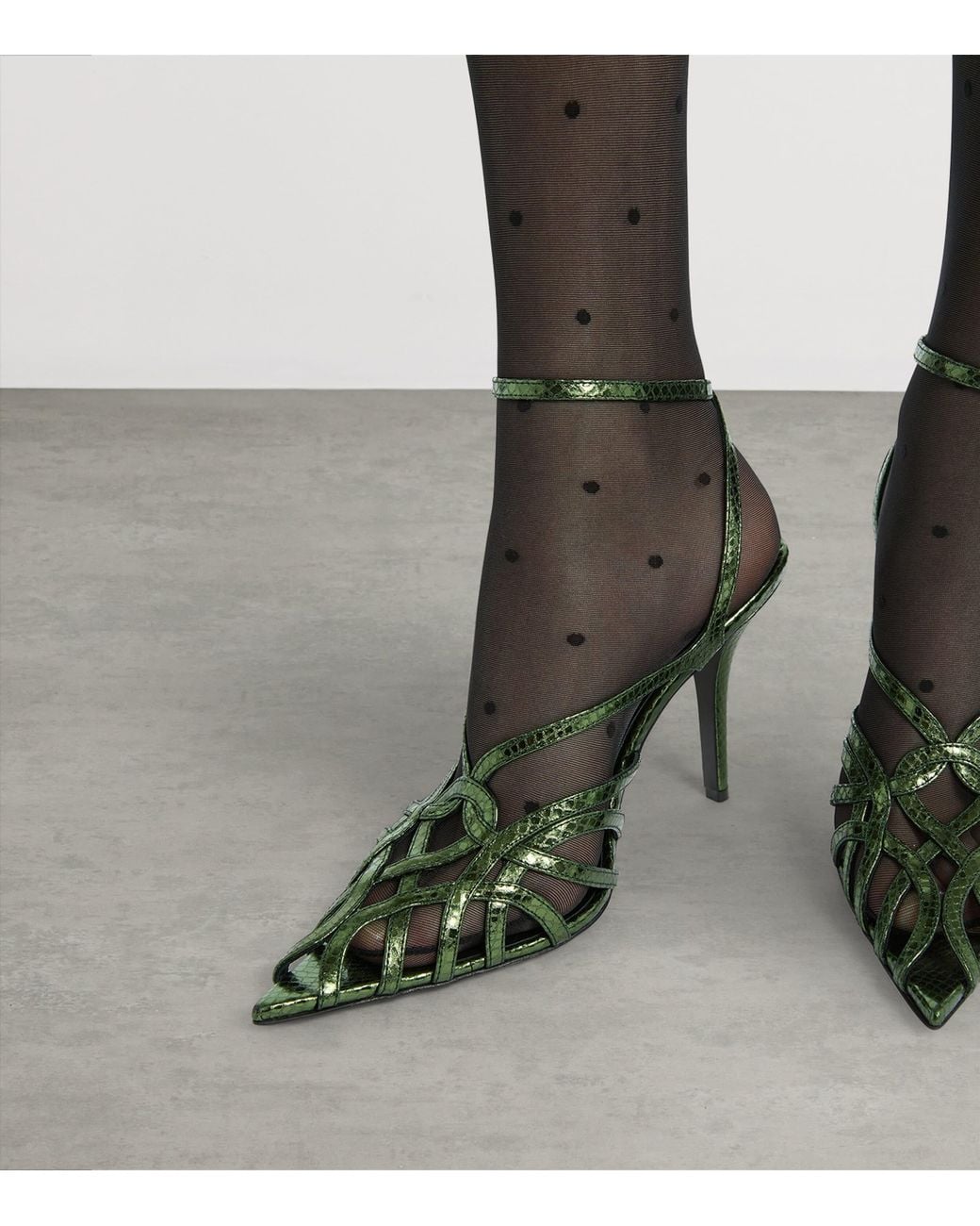 Balmain Green Python-Effect Leather Heeled Sandals
