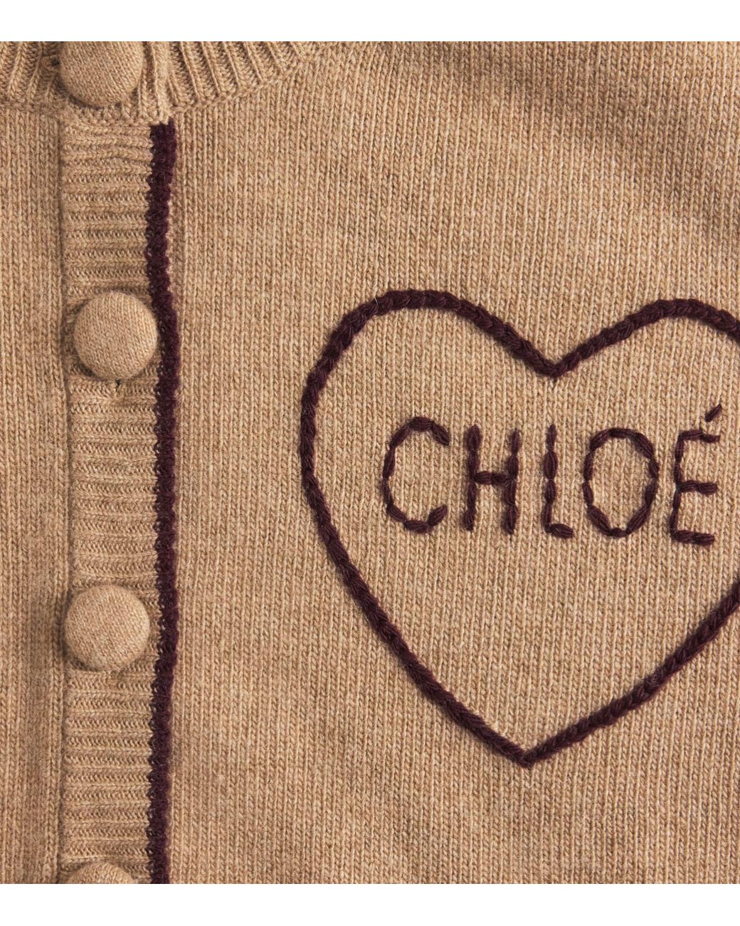 Chloé Natural Wool-Cashmere Heart Logo Cardigan