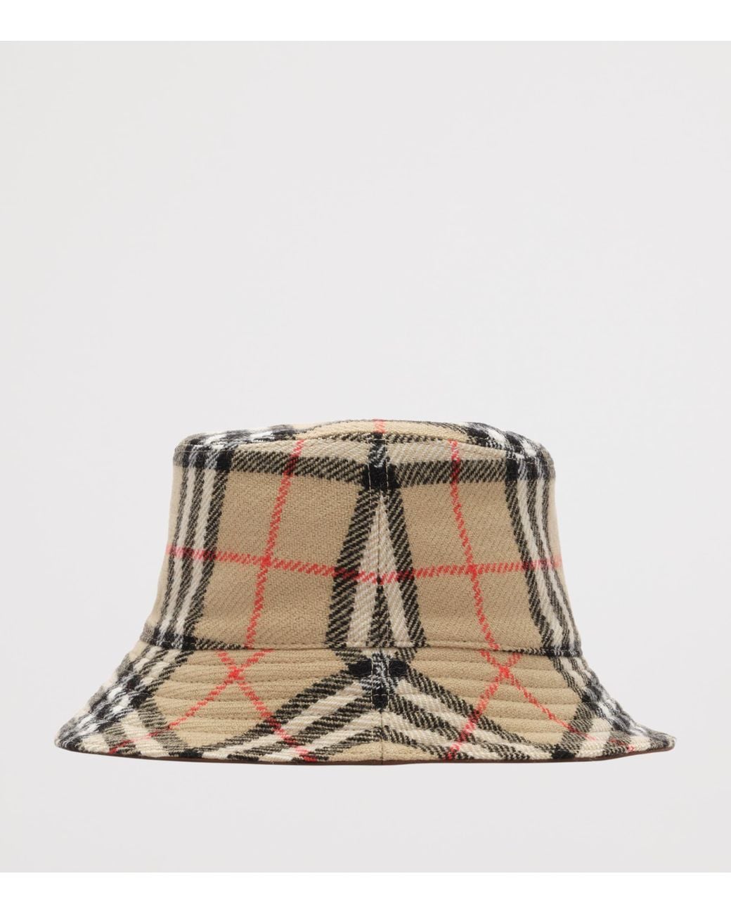 Burberry Brown Wool Reversible Check Bucket Hat for men