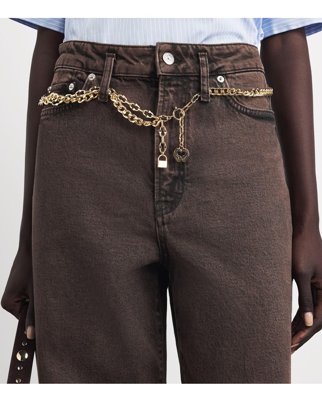 Maje Brown Belted Bootcut Jeans