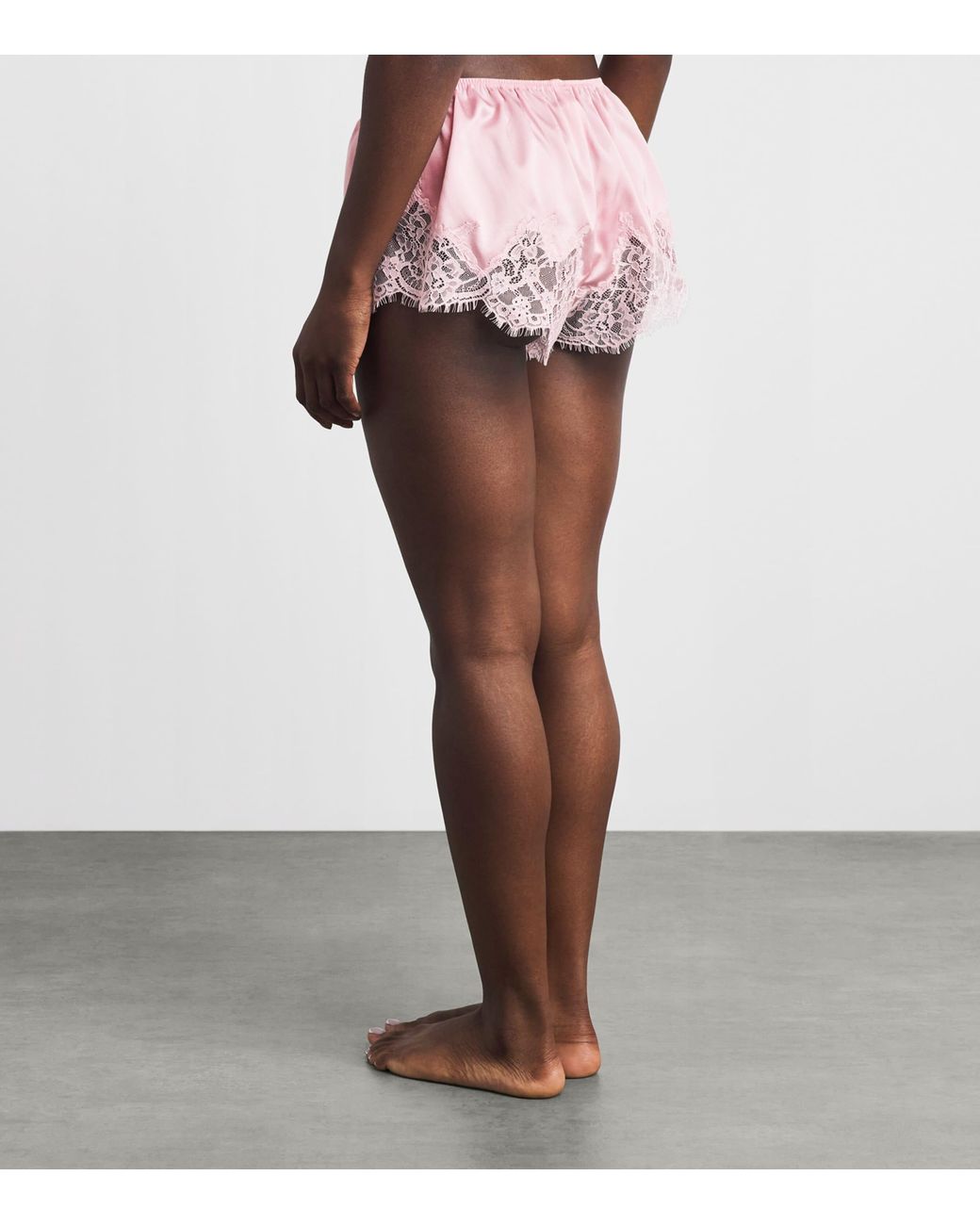 Skims Pink Stretch-Silk Lace-Trim Shorts