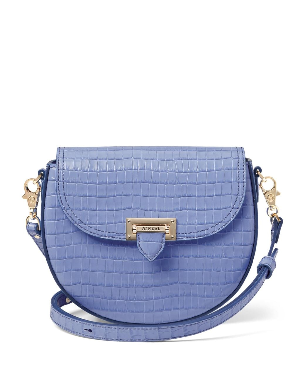Aspinal Blue Leather Croc-Embossed Portobello Cross-Body Bag