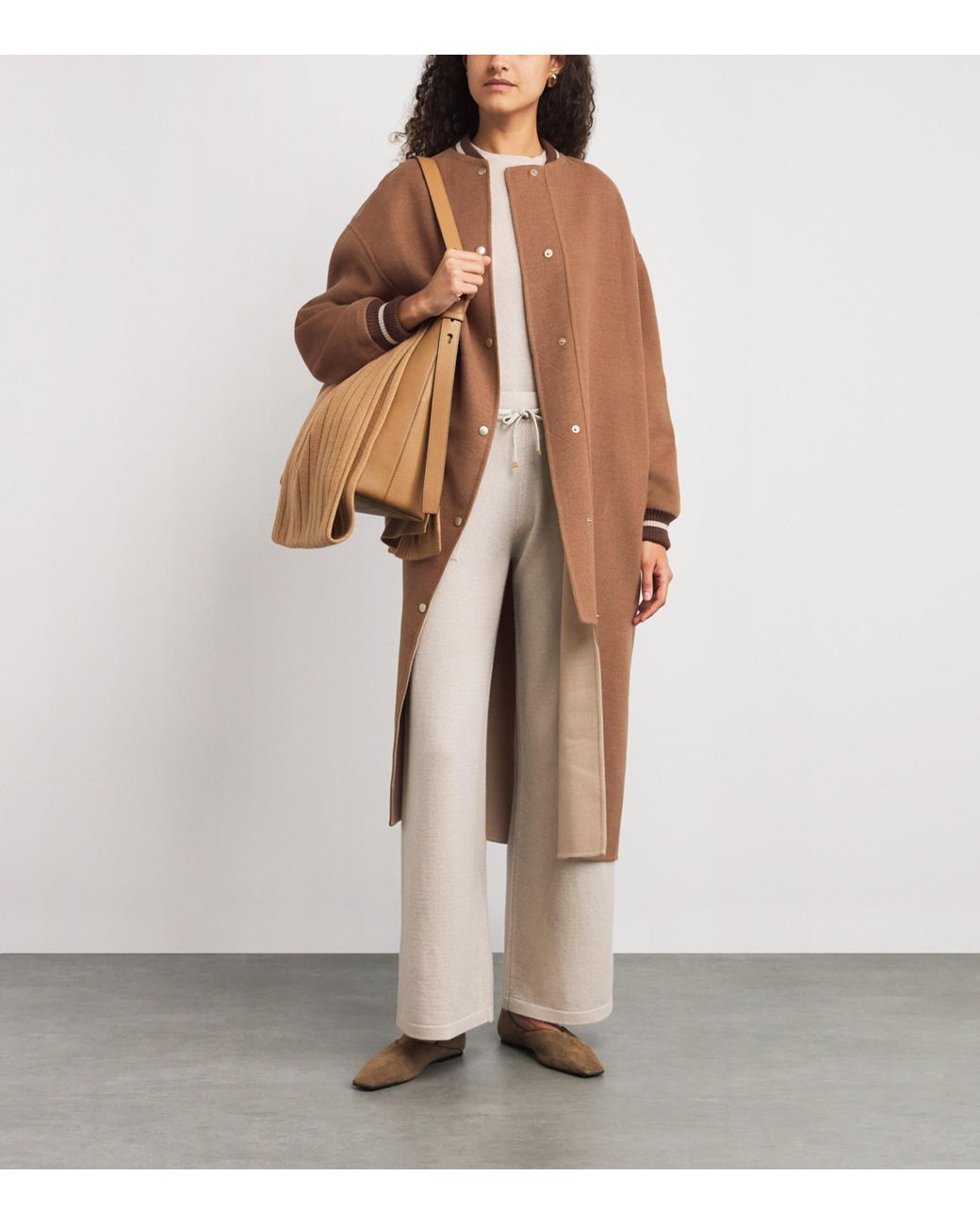 Eleventy Brown Wool Longline Bomber Jacket