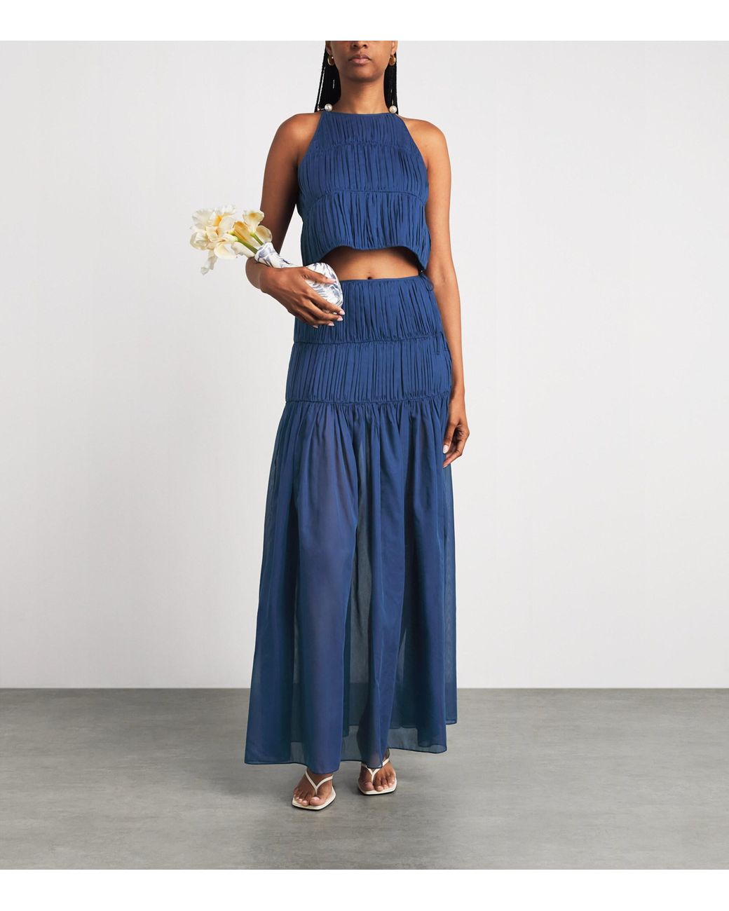 Moré Noir Blue Cotton-Silk Dani Maxi Skirt