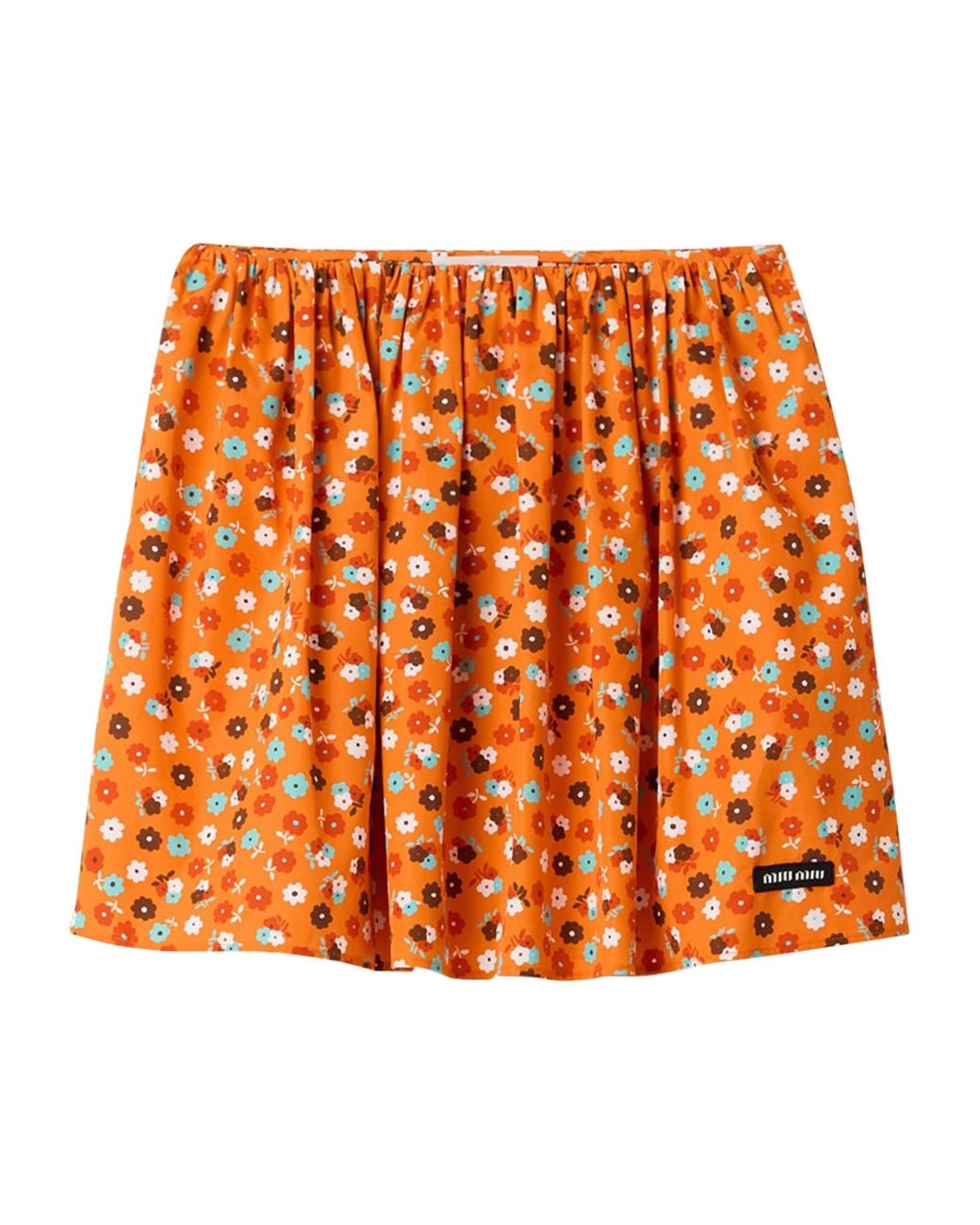 Miu Miu Orange Cotton Floral Mini Skirt