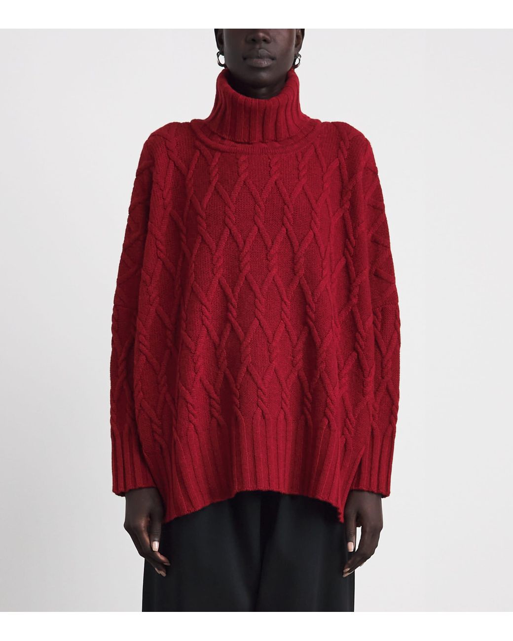 Eskandar Red Cashmere Cable-Knit Rollneck Sweater