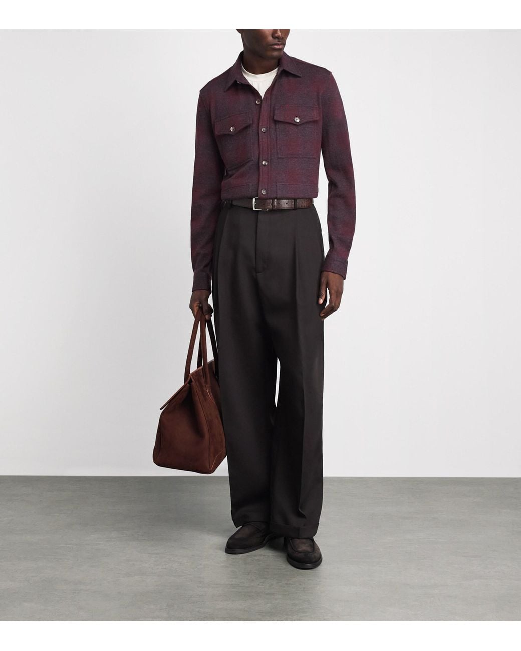 Isaia Purple Wool Check Overshirt for men
