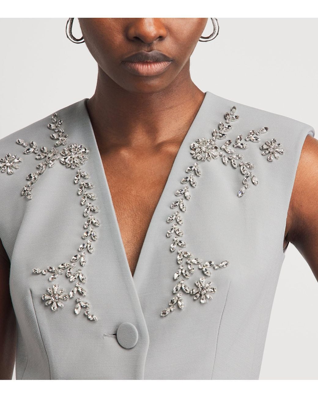Huishan Zhang Gray Crepe Embellished Sigrid Sleeveless Jacket