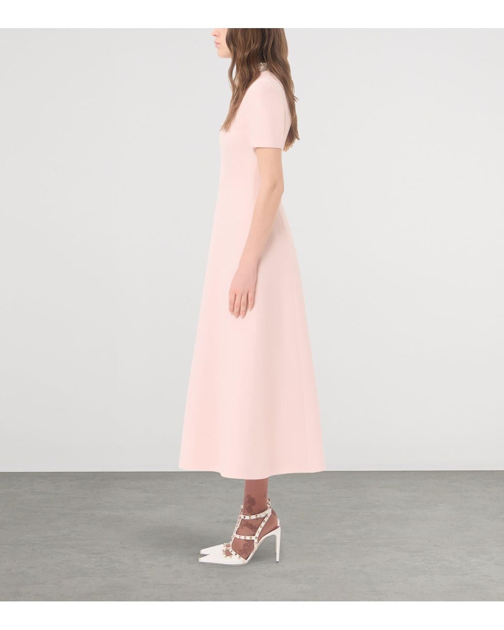 Valentino Pink Wool-Silk Crepe Embellished Midi Dress