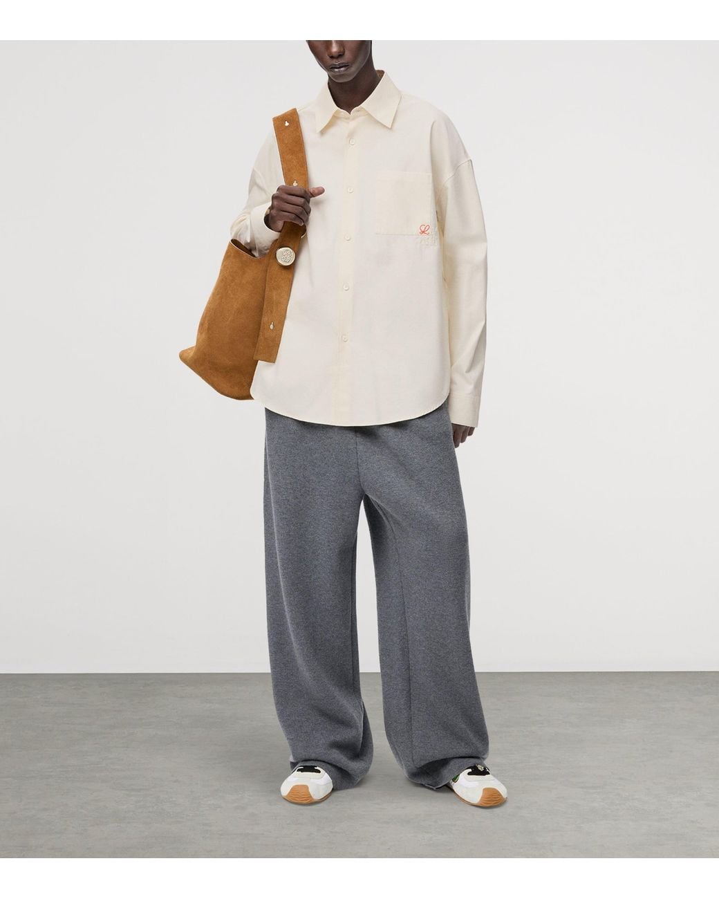 Loewe Natural Cotton Shirt With An Embroidered Anagram Logo for men