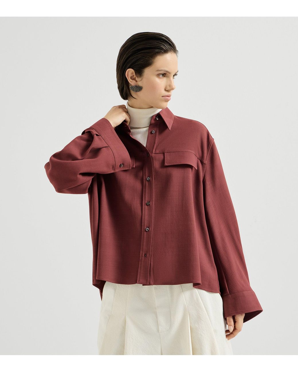 Brunello Cucinelli Red Virgin Wool-Blend Twill Shirt