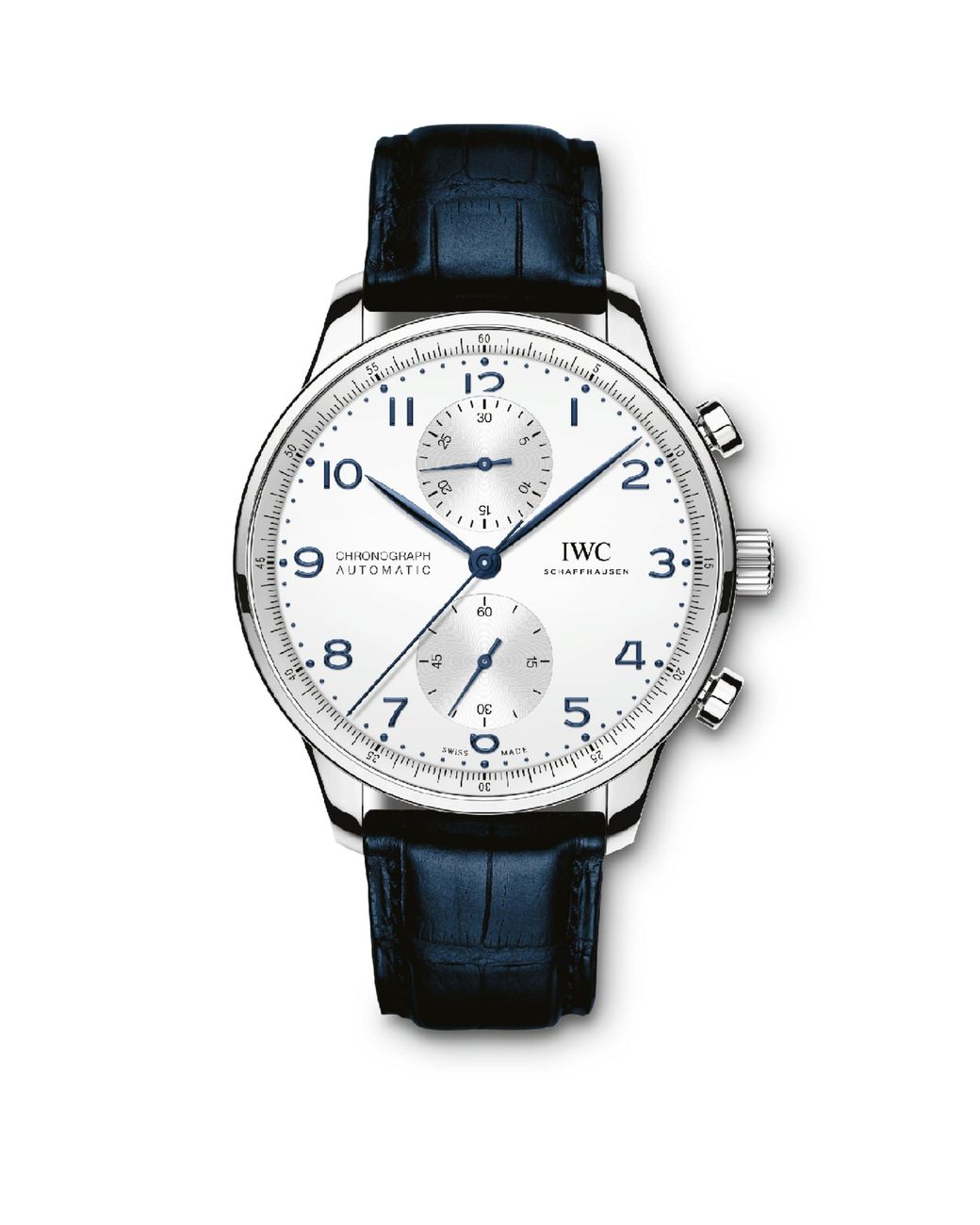 Iwc Black Stainless Steel Portugieser Chronograph Watch for men