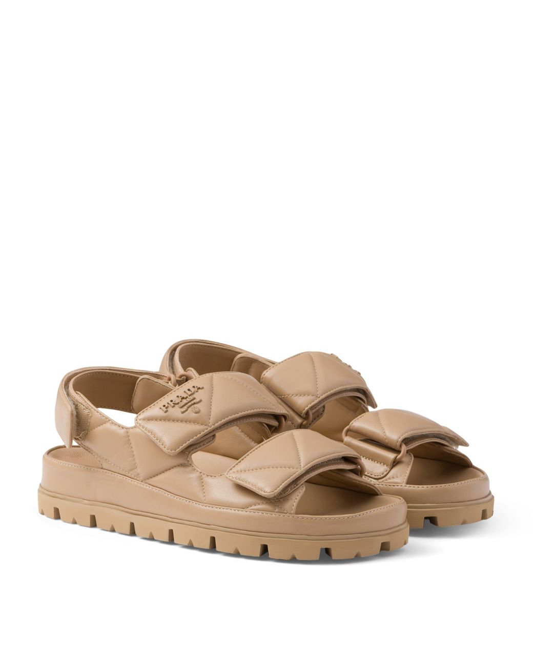 Prada Padded Leather Slingback Sandals in Natural | Lyst UK