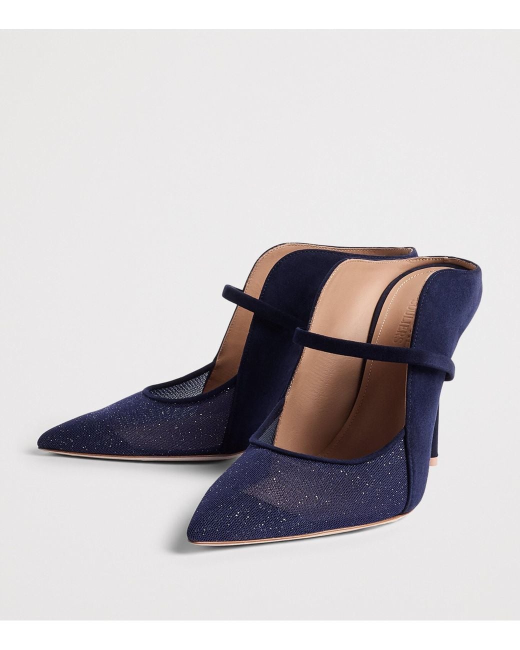 Malone Souliers Blue Suede Embellished Maureen Arc Heeled Mules 100