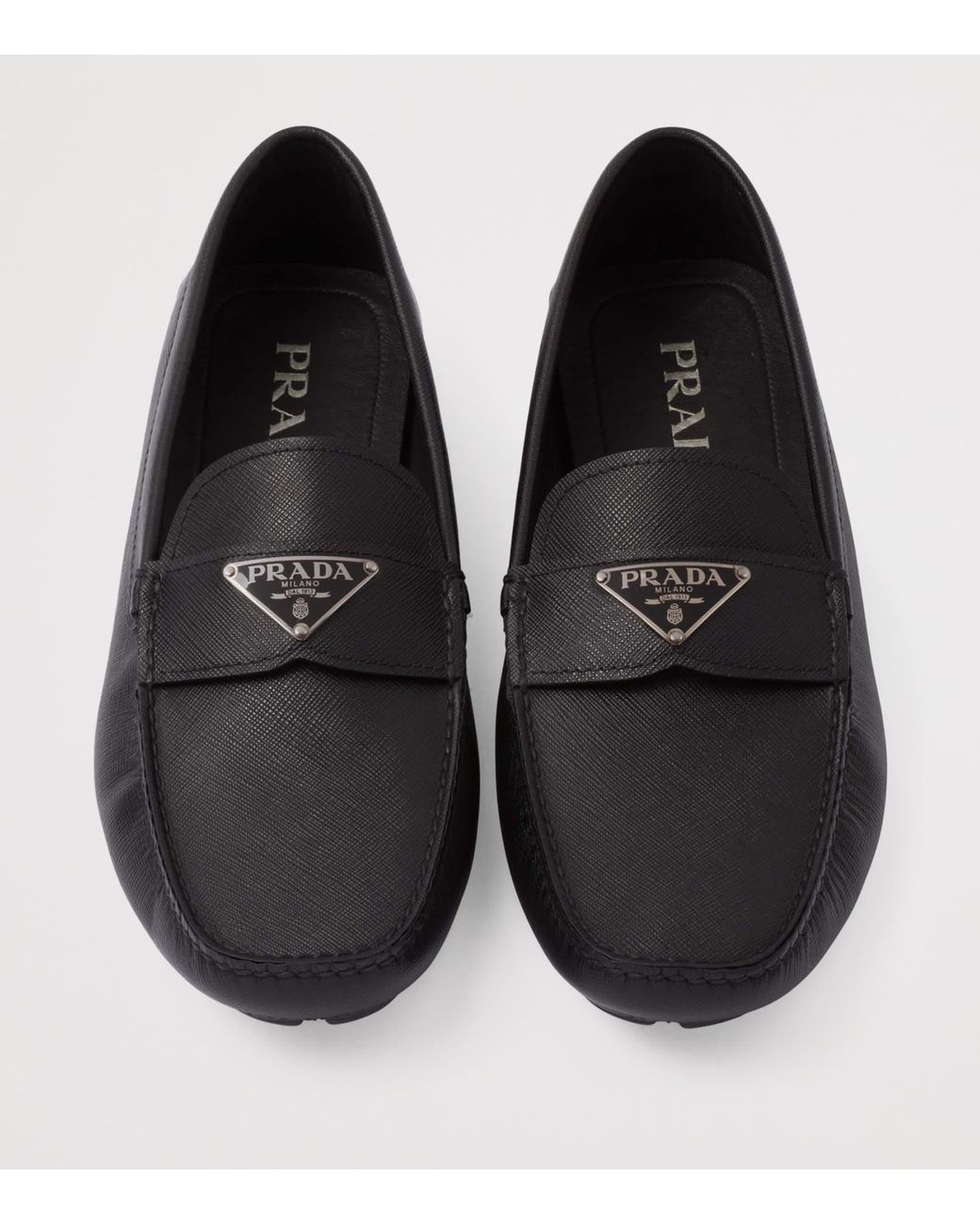 Prada Black Saffiano Leather Driver Shoes for men
