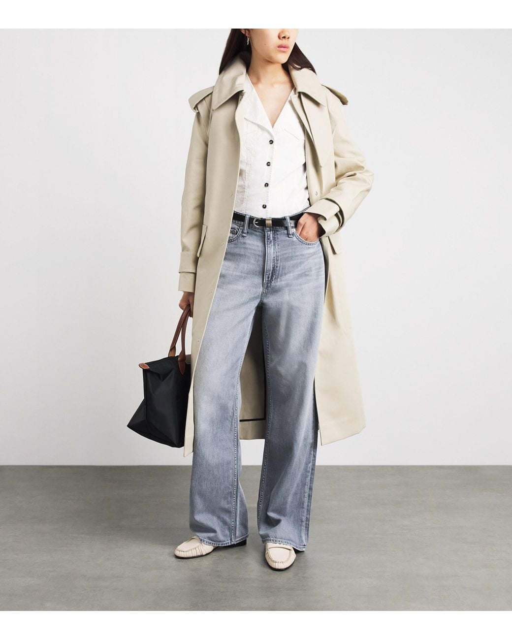 Rag & Bone Gray Featherweight Logan Mid-Rise Wide-Leg Jeans