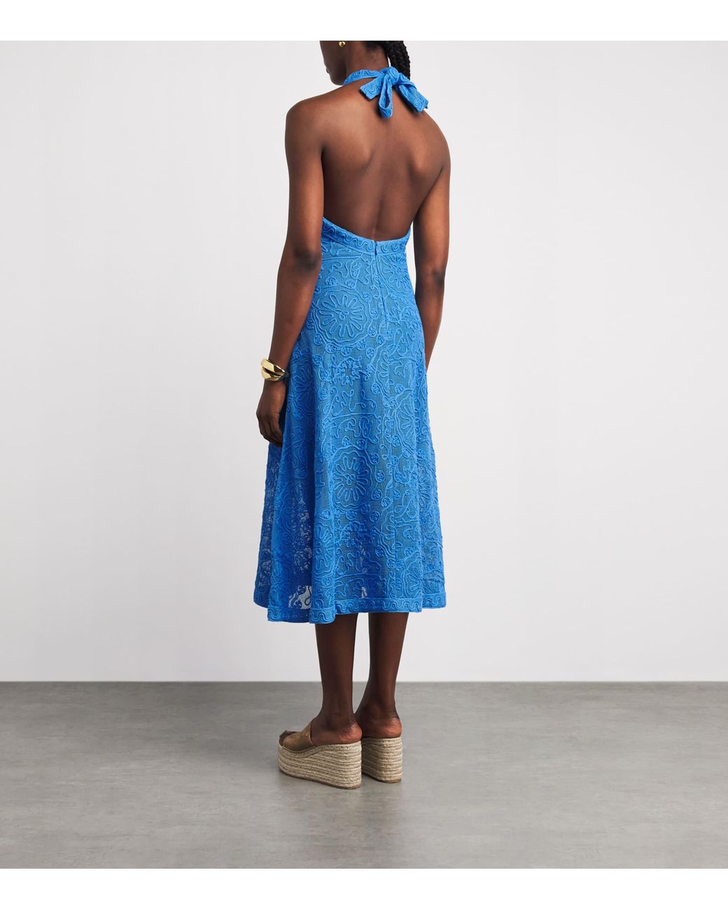 Maje Blue Guipure Lace Midi Dress