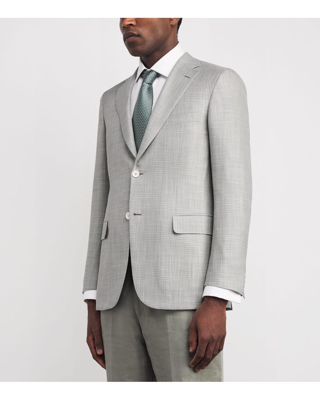 Brioni Gray Wool-Silk Check Ravello Blazer for men