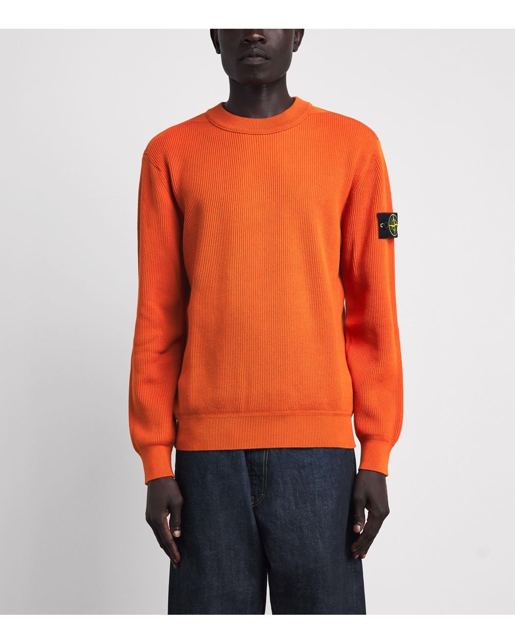 Stone Island Orange Ribbed Compass Patch Sweatshirt for men