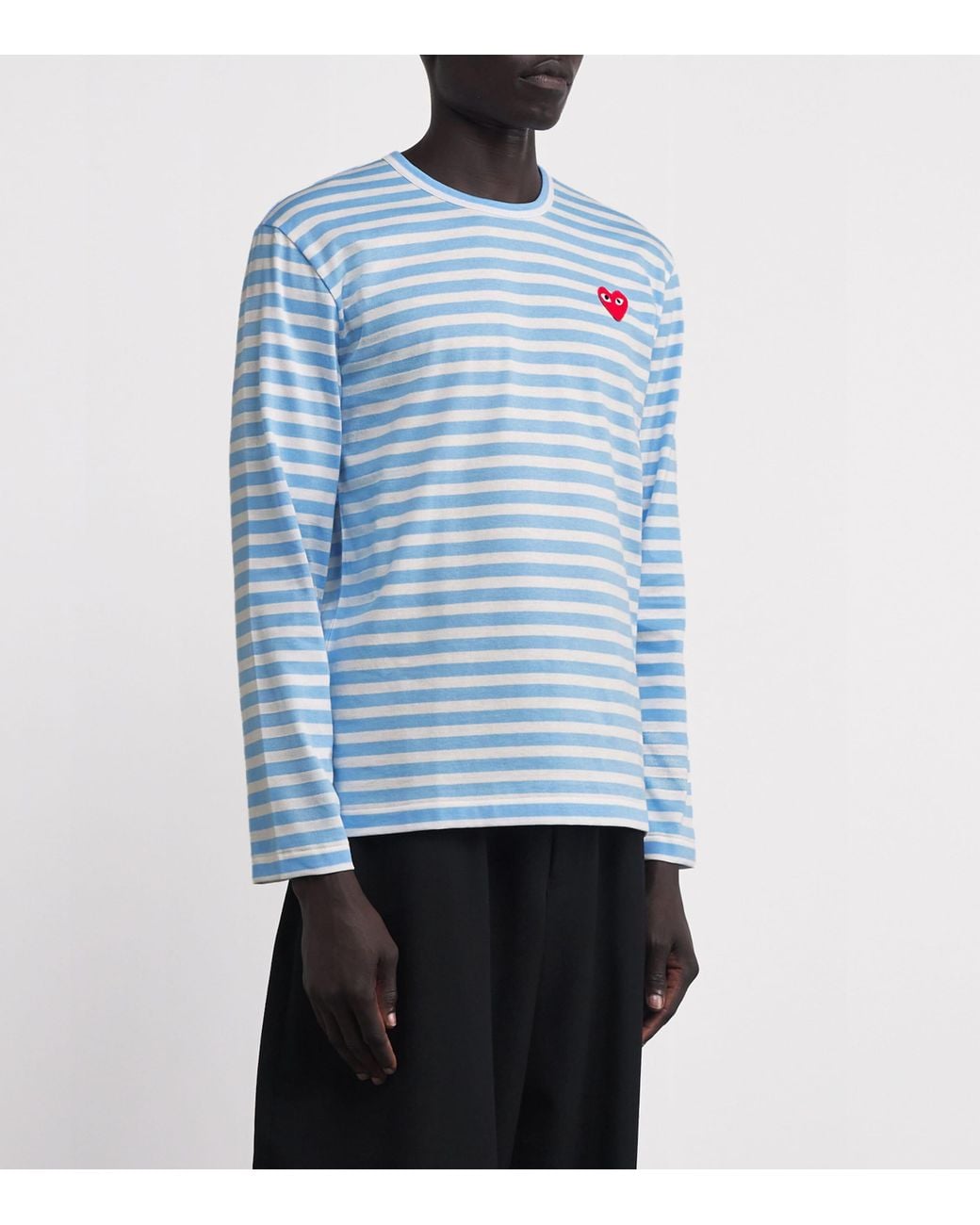 COMME DES GARÇONS PLAY Blue Heart Logo Striped T-Shirt for men