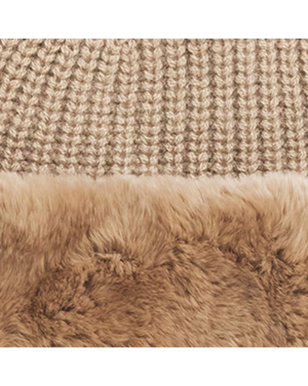 Yves Salomon Brown Wool-Cashmere Rabbit Fur Trim Beanie