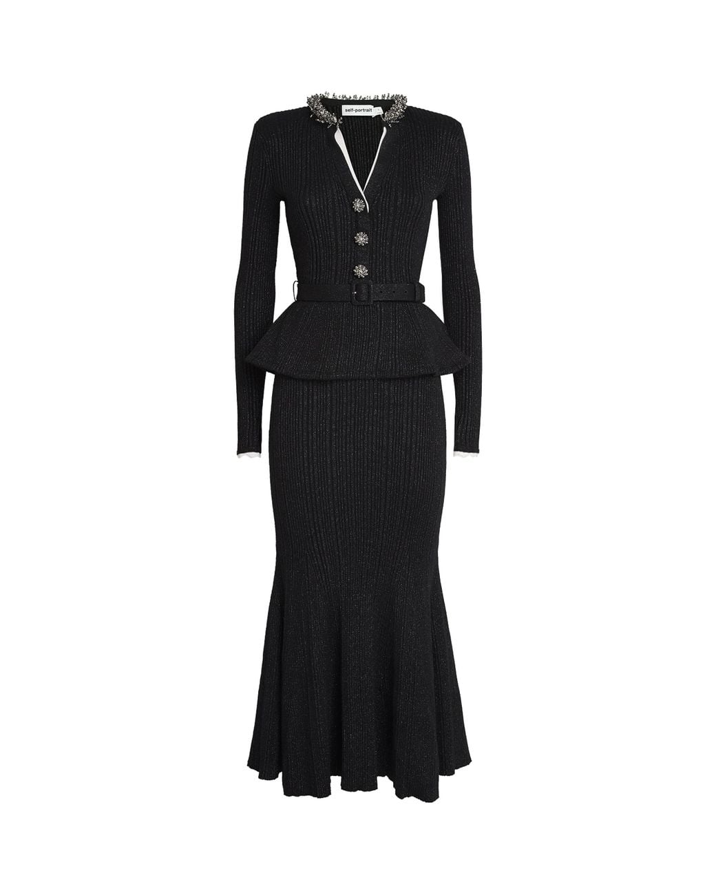 Self-Portrait Black Knitted Lurex Rib Midi Dress