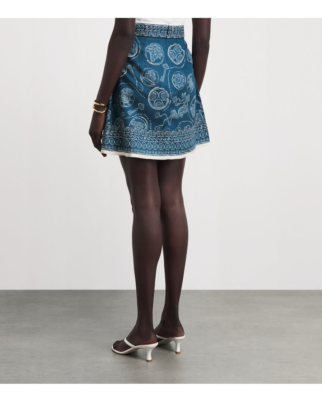 ALÉMAIS Blue Linen Printed Lucky Mini Skirt