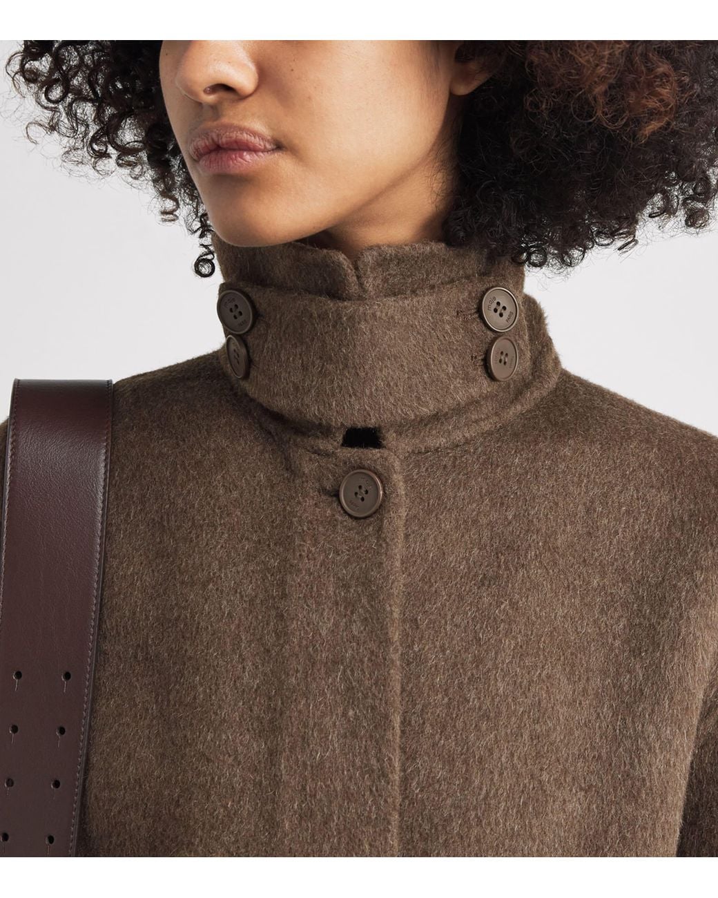 Maje Brown Wool-Blend Faux Fur-Collar Coat