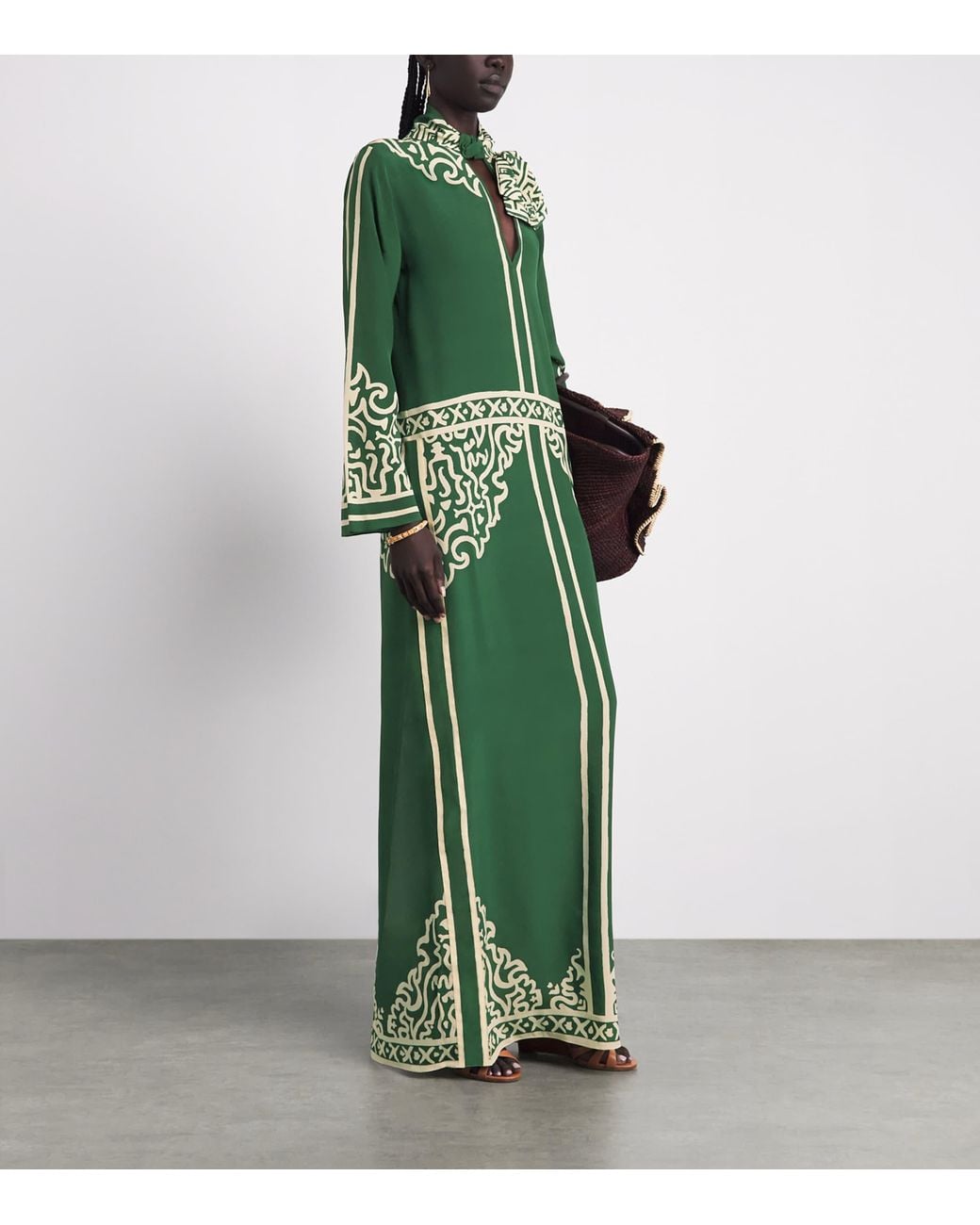 Johanna Ortiz Green Silk Windborne Tunic Maxi Dress