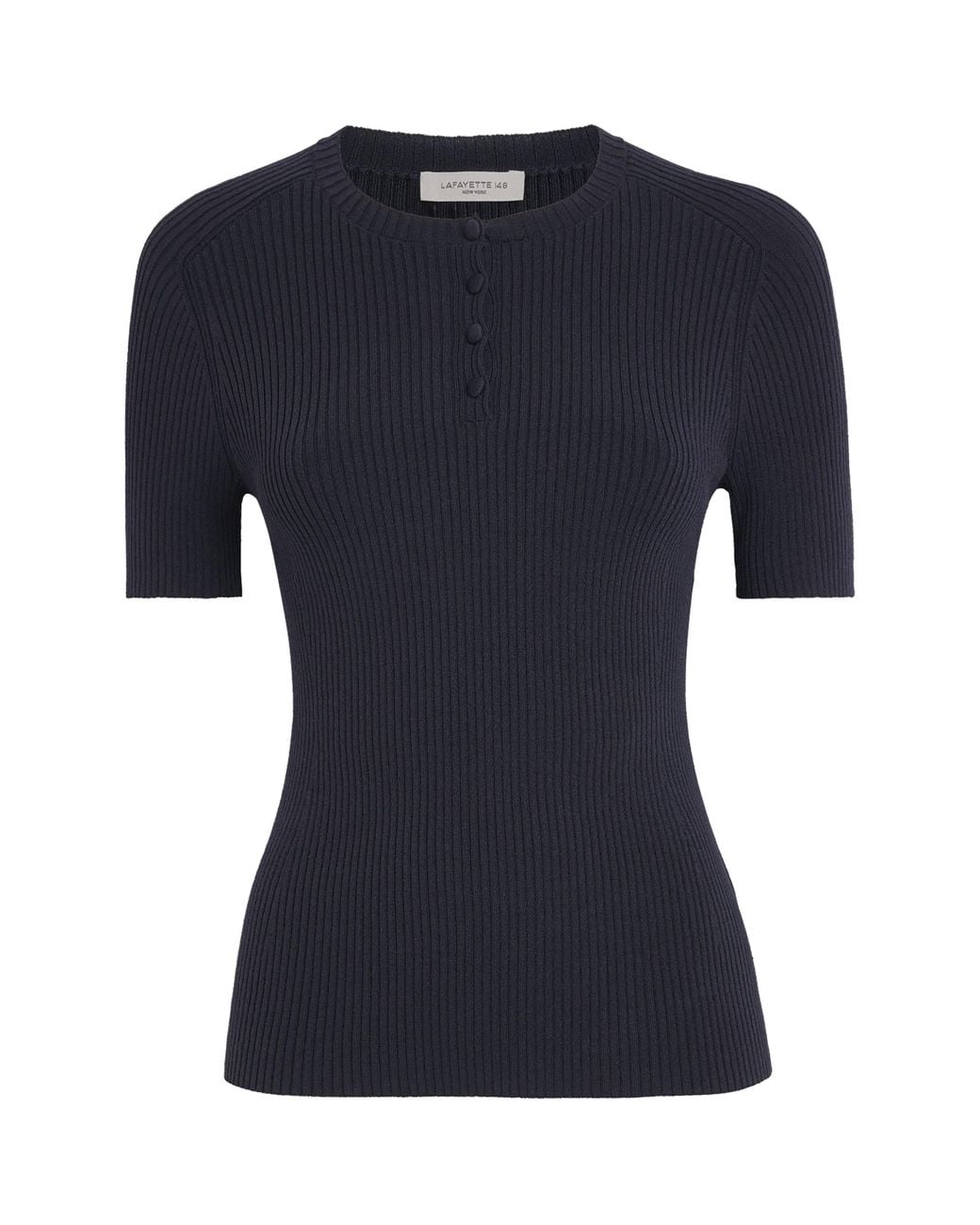 Lafayette 148 New York Blue Rib-Knit Henley Top