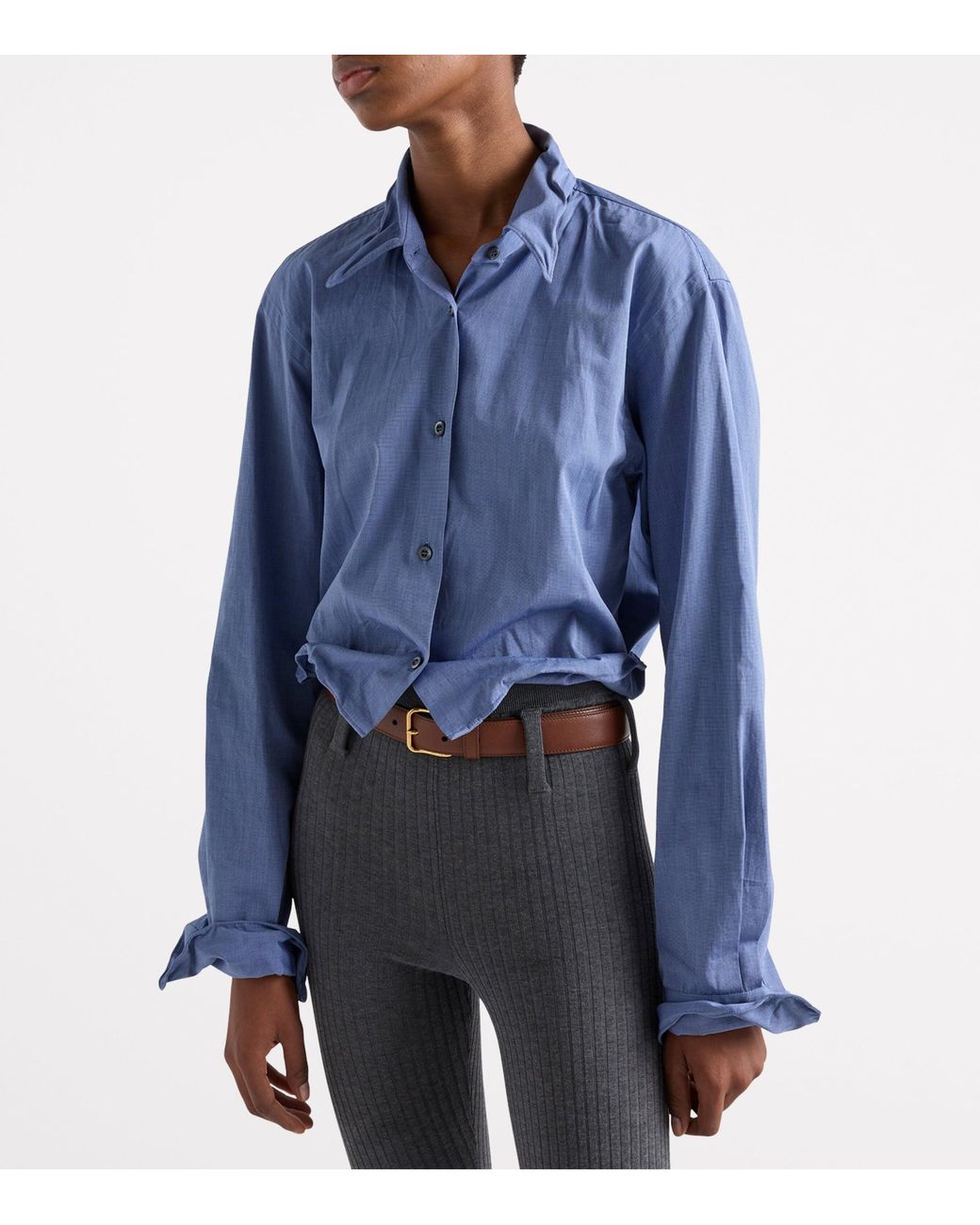 Prada Blue Cotton Shapeable Oversized Shirt