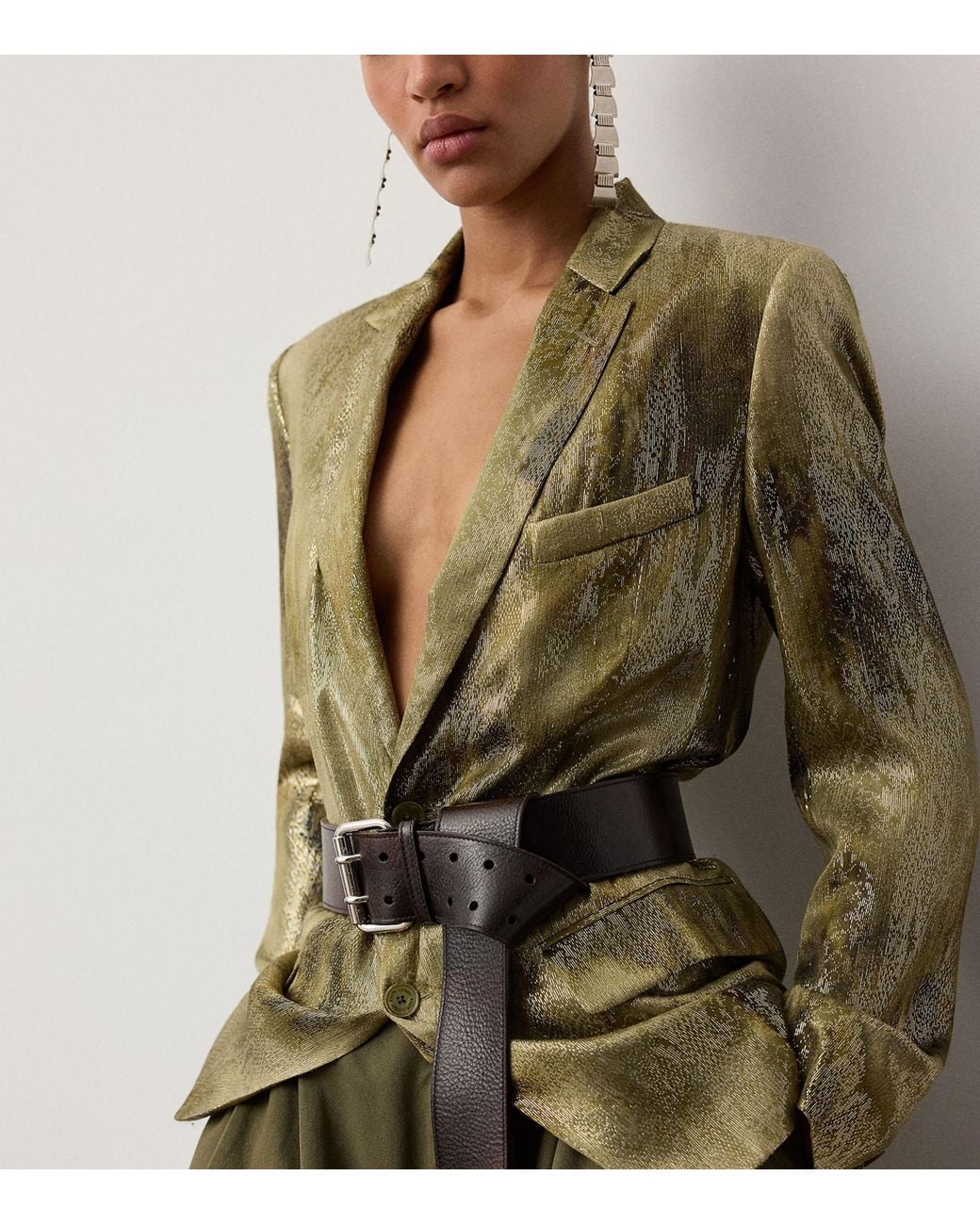 Ralph Lauren Green Silk-Blend Marcy Blazer