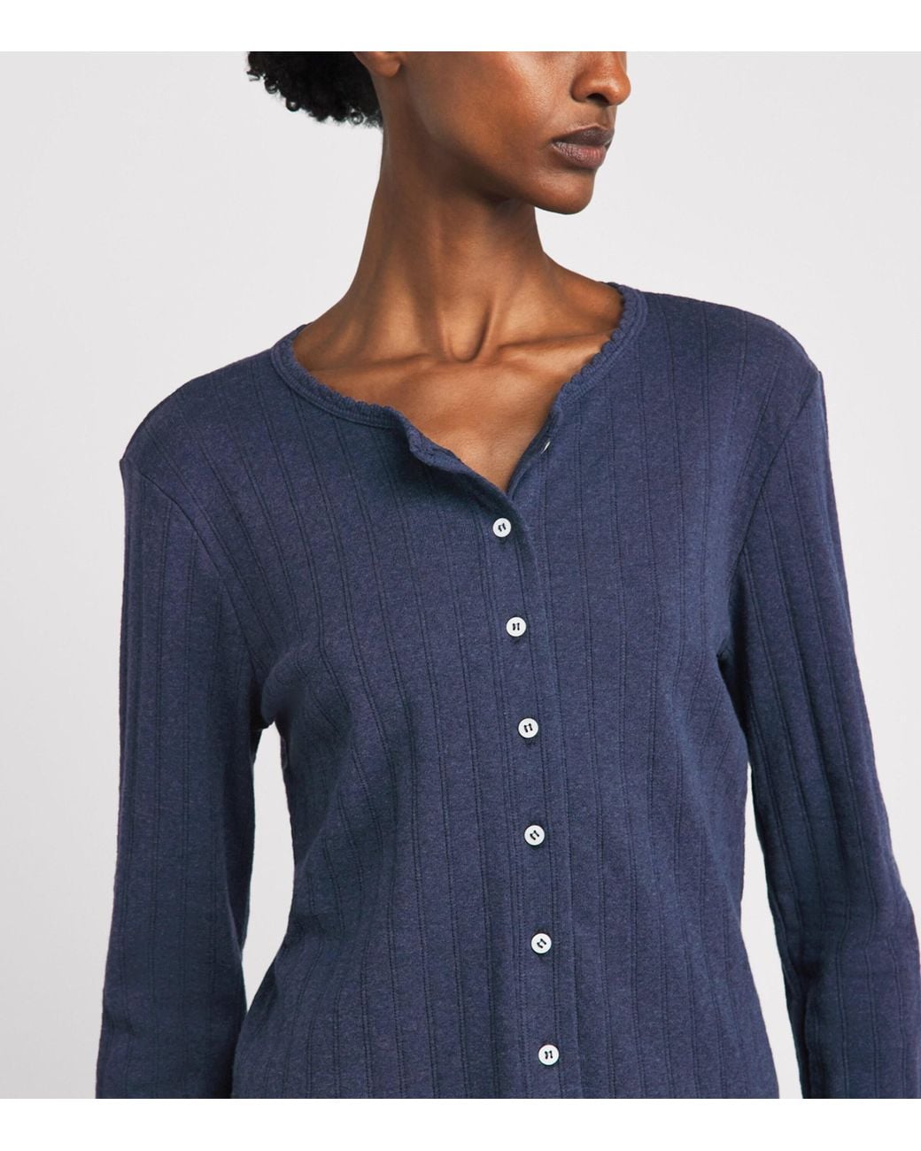 Leset Blue Cotton Pointelle Cardigan