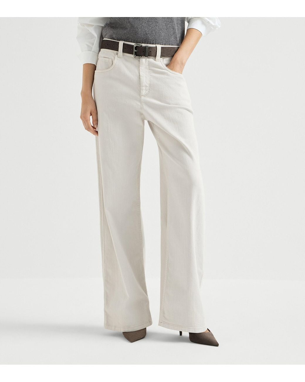 Brunello Cucinelli White Relaxed High-Waist Jeans