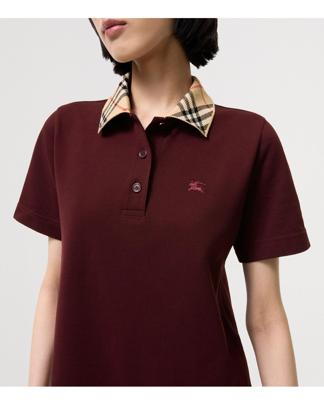 Burberry Red Cotton Check-Collar Polo Shirt Mini Dress