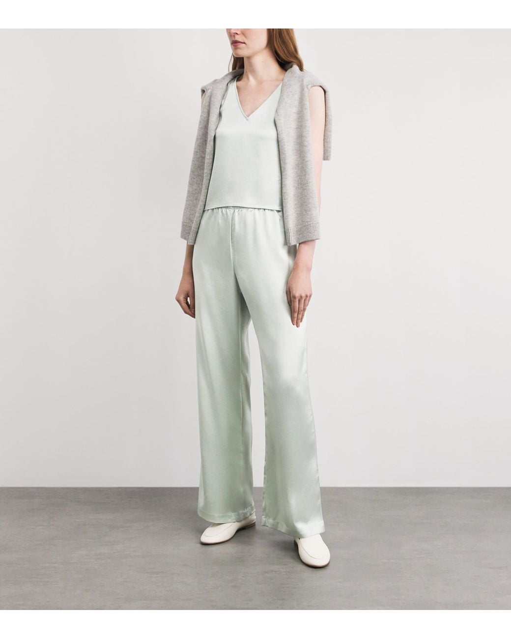 Leset Gray Satin V-Neck Barb Top