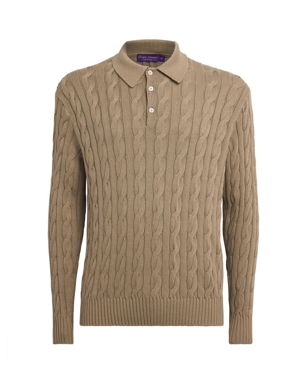 Ralph Lauren Brown Silk-Cotton Cable-Knit Polo Shirt for men