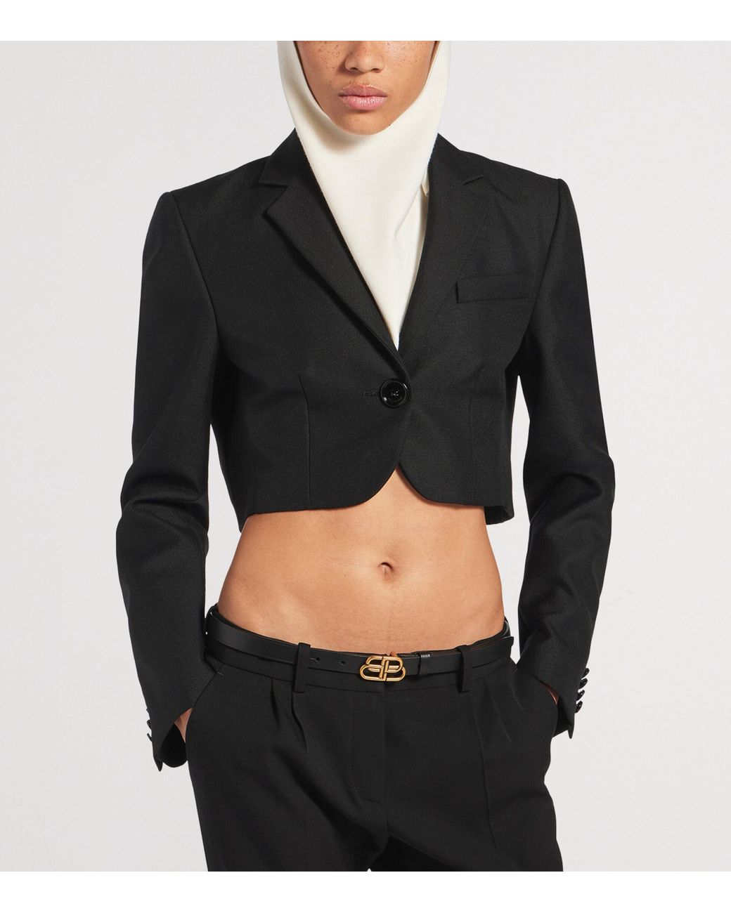 Balenciaga Black Wool Cropped Blazer