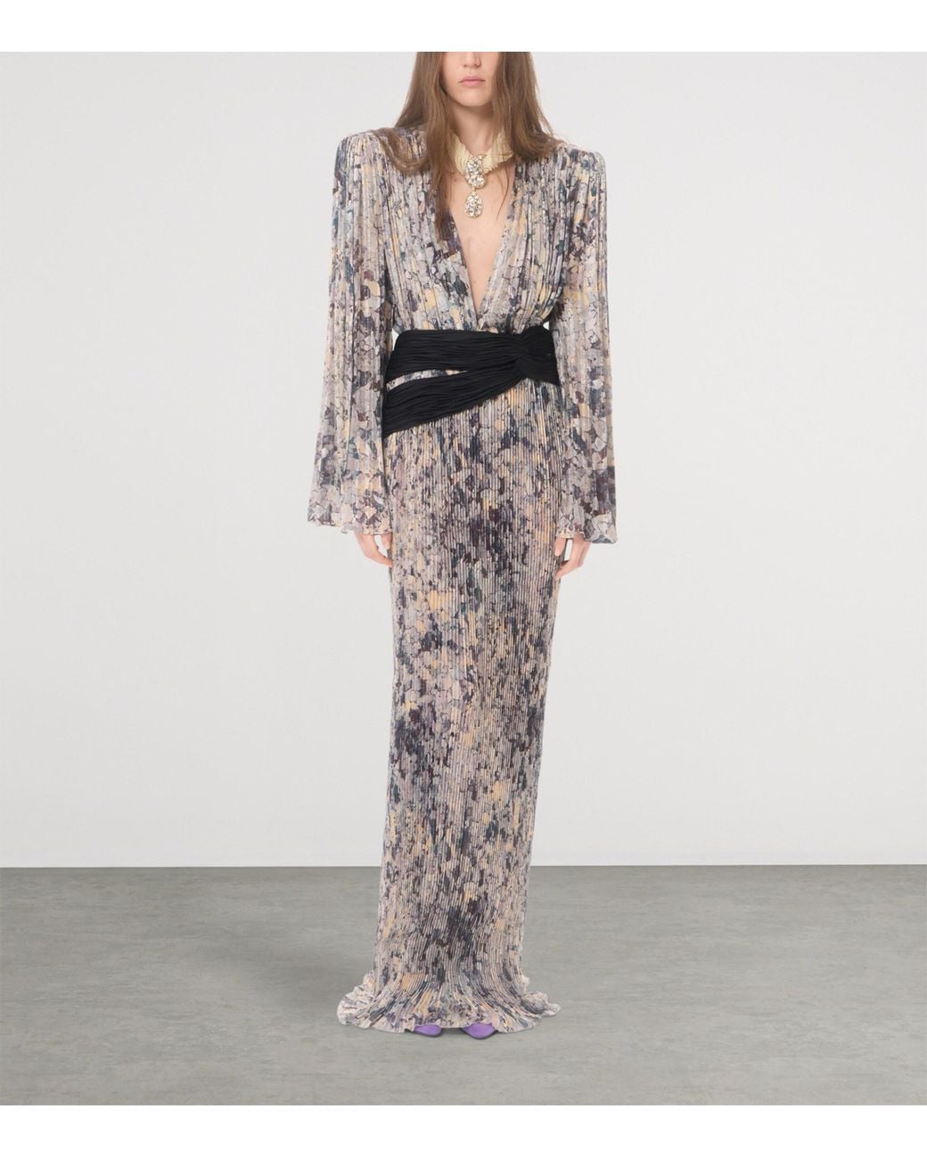Valentino Multicolor Silk Printed Pleated Gown