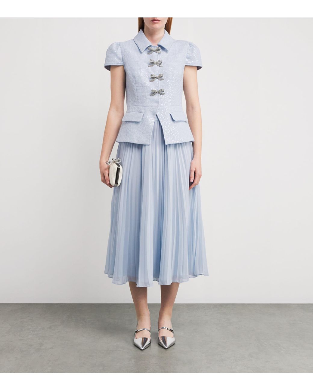 blue chiffon bow midi dress Pomona Blue Floral Chiffon Ruffle Bow Puff Sleeve Midi Dress Finery London
