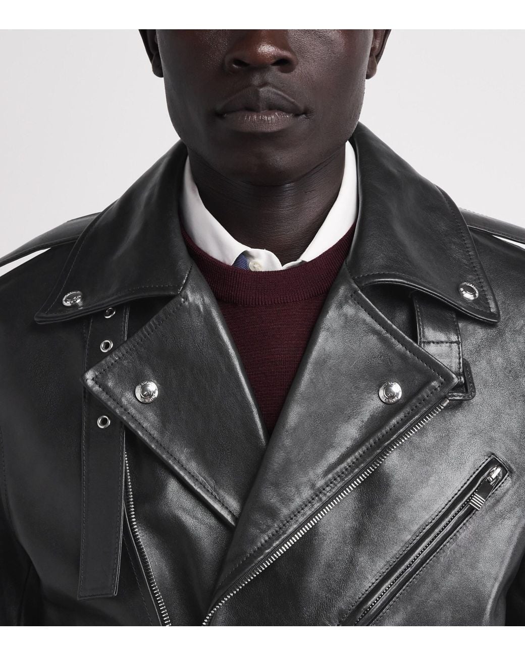Thom Browne Black Moto Leather Jacket for men