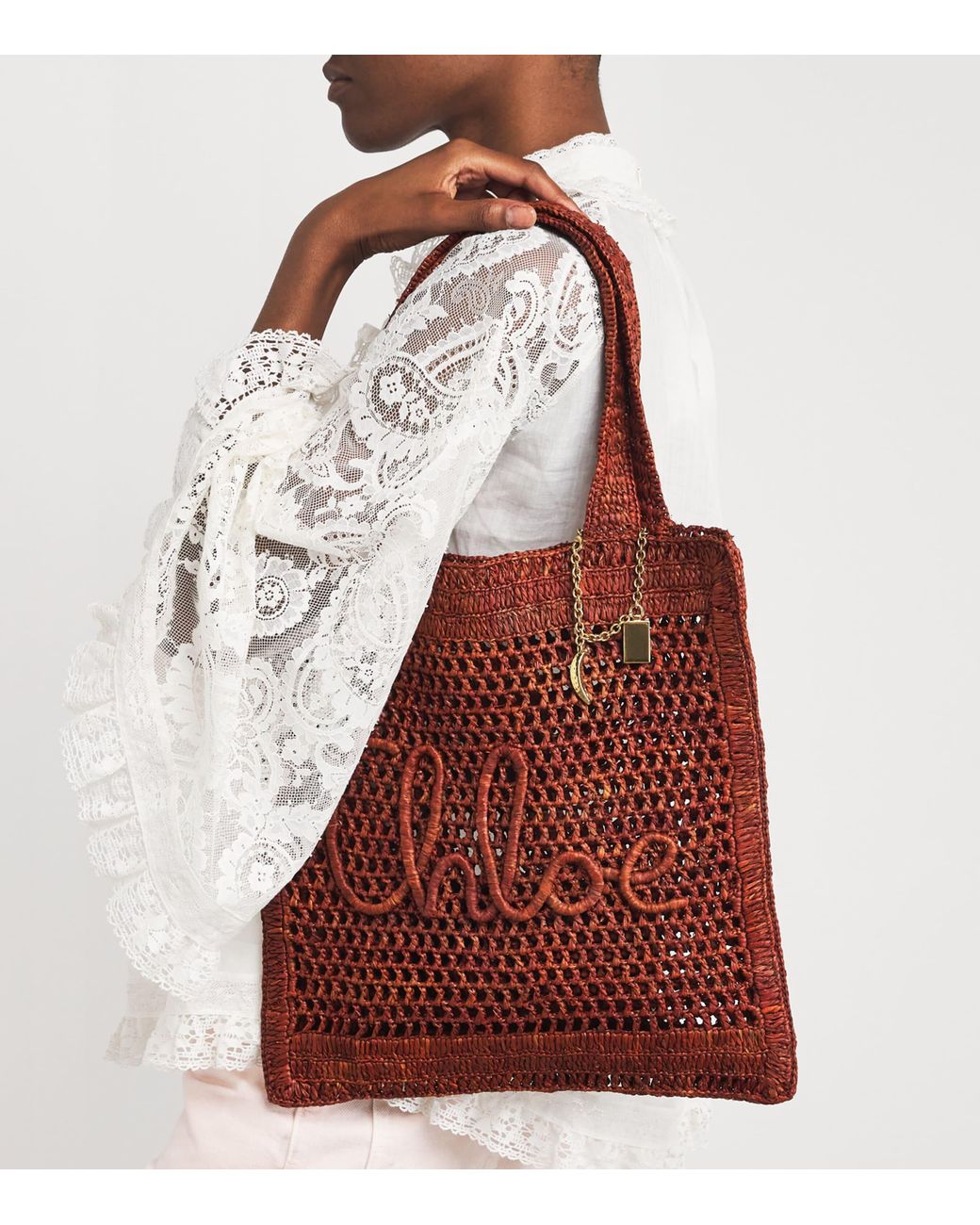 Chloé Red Raffia Summer Banana Tote Bag