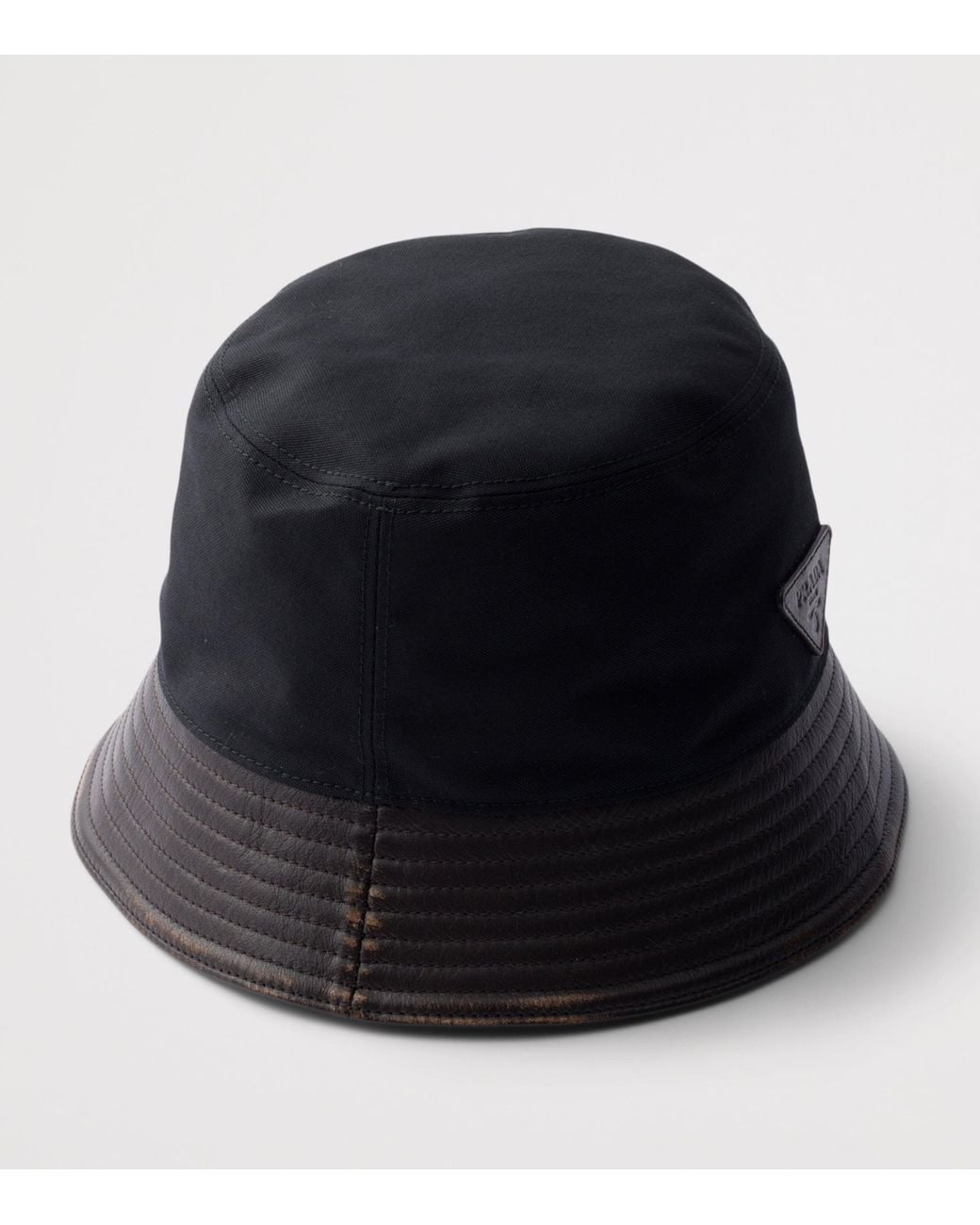 Prada Blue Leather-Trim Logo Bucket Hat for men
