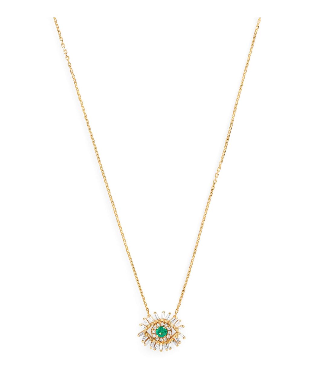 Suzanne Kalan Metallic Diamond And Emerald Mini Evil Eye Pendant Necklace