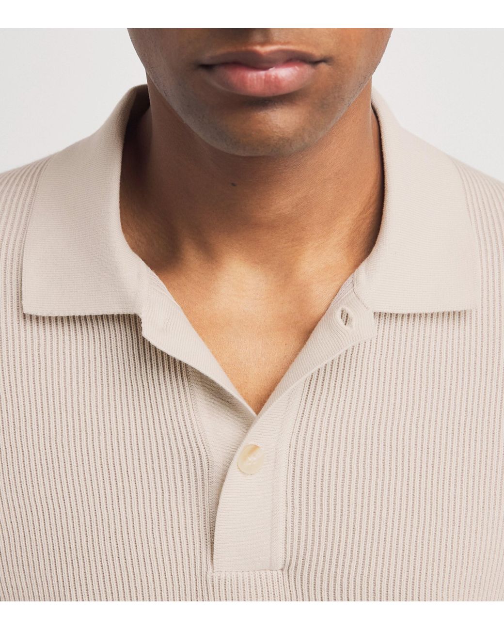 Sunspel White Cotton Rib-Knit Polo Shirt for men