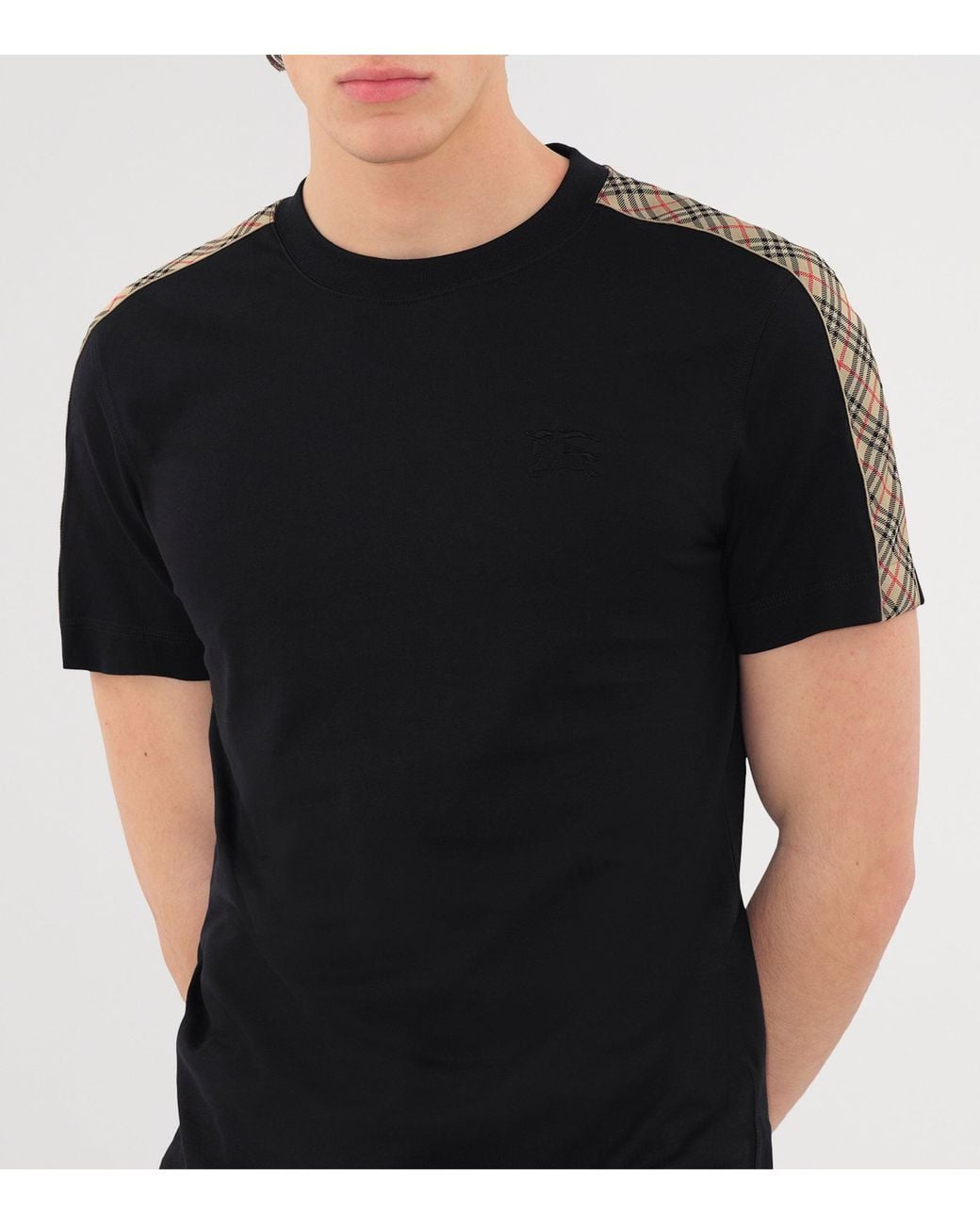 Burberry Black Check-Trim Ekd T-Shirt for men