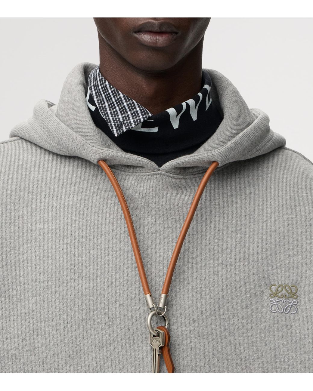 Loewe Gray Cotton Key-Detail Anagram Hoodie for men