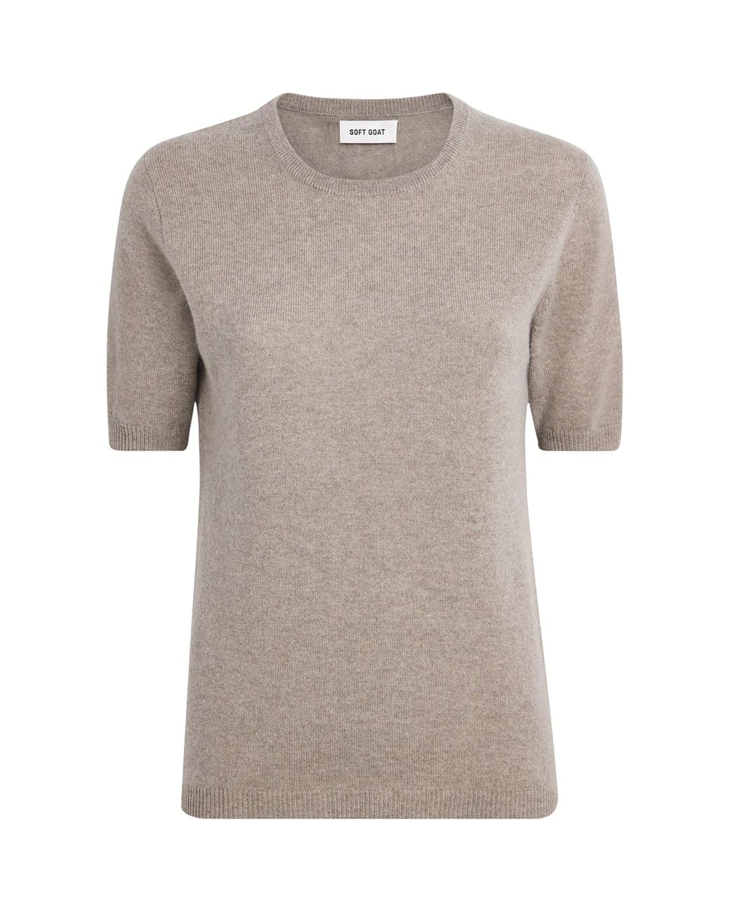 Soft Goat Gray Cashmere Short-Sleeve Sweater