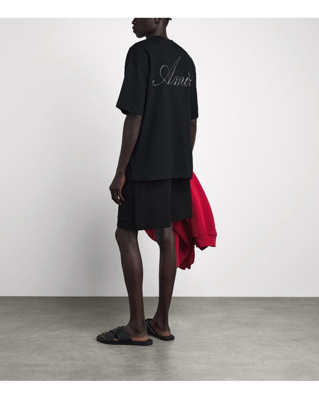 Amiri Black Cotton Crystal Logo T-Shirt for men
